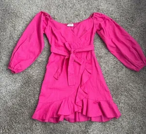 Showpo. Women's Pink‎ Ruffle Mini dress with Balloon Puff Sleeves size 2 thumbnail 1