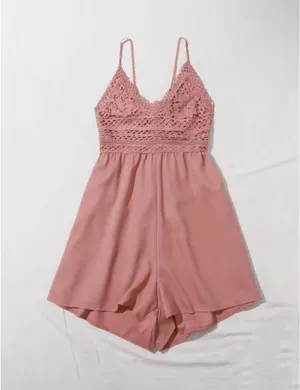 SheIn Contrast Crochet Lace Self-Tie Cami Romper thumbnail 4