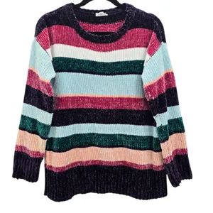 Electric Cozy Whimsy Westbound Multi Color Block‎ Stripe Pullover Sweater Medium thumbnail 1