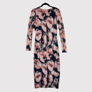 Abercrombie Fitch Dress Black Midi Bodycon Abstract Cutout Long Sleeve Medium thumbnail 2