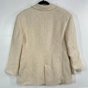 ZARA Textured‎ Cotton Tweed Blazer Jacket Ecru Cream Ivory XL Fully Lined Boho thumbnail 2
