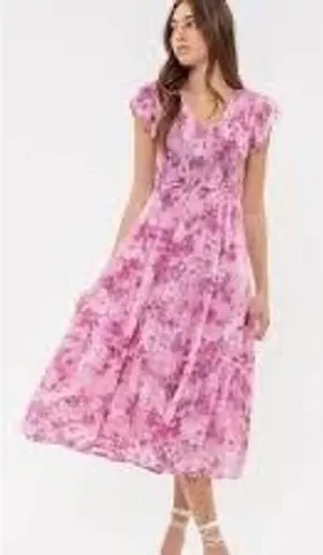 By the River Floral Maxi Dress Womens Large Pink Excellent Smocked Tiered Boho‎ thumbnail 1