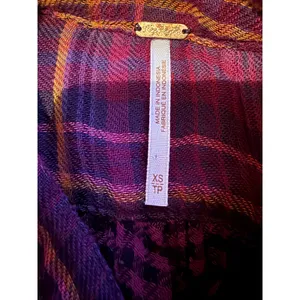 Free People Come On Over Tunic XS Purple Orange Plaid Raw Hem Gauze Boho‎ Top thumbnail 4