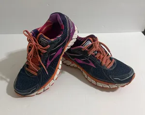 Brooks Navy Women's Running Shoes with Purple Accents and Coral Laces thumbnail 1
