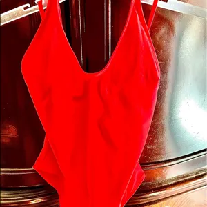 NWT Tempt Me One Piece Red Swimsuit / MEDIUM /Scoop Neck / Back Criss Cross tie. thumbnail 3