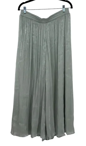 Halara Metallic Sage Green Pleated Wide Leg Palazzo Pants High‎ Waisted L thumbnail 1