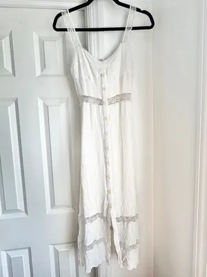 Reformation Wynton White Lace-Trim Button-Front Maxi Dress thumbnail 4