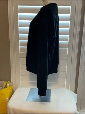 Women's Black Quilted Crewneck Sweatshirt thumbnail 4