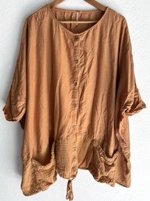 Free People Oversized Tunic Top M/L Rust Orange Boho Lagenlook Slouchy thumbnail 3