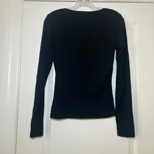 NWT Madewell Shirred V-Neck Long-Sleeve Top black women's large minimal basic thumbnail 6