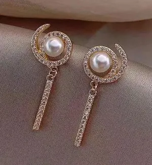 Crystal Tassel Pearl Beaded Stud Drop Earring Gold thumbnail 2