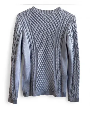 Women's Lt Blue Cable Knit Crewneck Sweater - Sz S thumbnail 2
