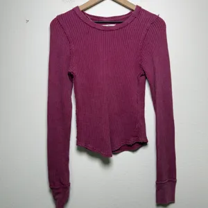 Free People Women Cotton Roll With It Thermal Small Pink Waffle Knit Soft Grunge thumbnail 2