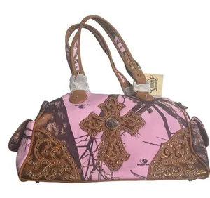 MOSSY OAK Women’s Concealed Carry Cross Stud Handbag Pink Brown 15X5X8.5‎ NEW thumbnail 1