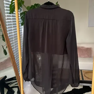 Free People Black Sheer Button-Up Blouse thumbnail 2