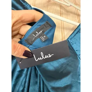 NWT Lulus Flawless Forever Teal Satin Pleated Midi Dress Bridesmaid Gala Size M thumbnail 6