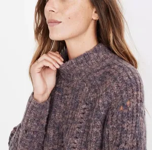 Madewell Pointelle Mock Neck Chunky Knit Sweater Purple Oversized XS Wool thumbnail 4