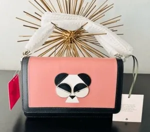 Kate Spade Gentle Panda Crossbody Leather Wallet‎ Bag, Pink/Black, NWT thumbnail 1