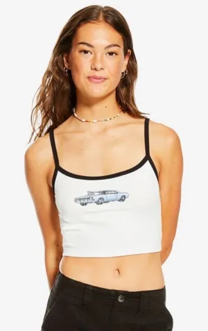 Aeropostale Ribbed Car Graphic Baby Tank Top Spaghetti Strap Cropped Stretch EUC thumbnail 1