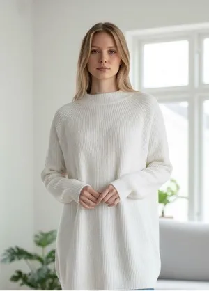 NWOT Abercrombie & Fitch Mock Neck Sweater Knit Dress L Large White thumbnail 2