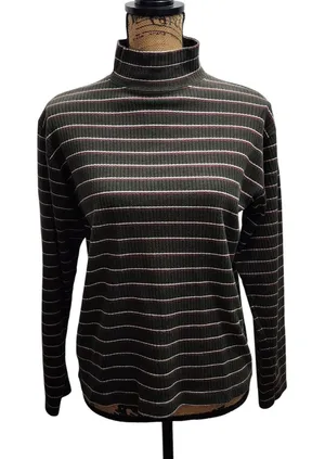 Mountain Lake‎ Green Ribbed Striped Turtleneck Long Sleeve Top Women's Medium thumbnail 1