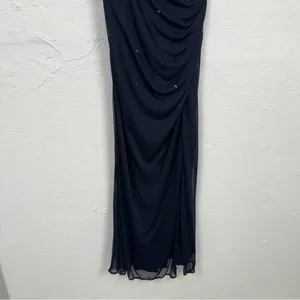 Xscape Blue Beaded One Shoulder Maxi Formal Dress Womens 12 Ruched Bridesmaid thumbnail 4