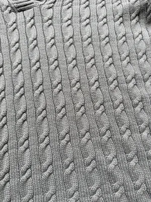 LL Bean Women’s M Sage Green Cotton Cable Knit Sweater Notch V-Neck Pullover thumbnail 8