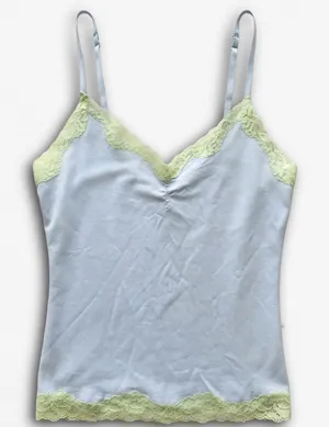 Unbranded‎ Pastel Blue Lace Trim Camisole Adjustable Straps V-Neck Cami Top thumbnail 1