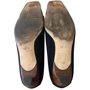 Vintage Gucci‎ Black Suede Square Toe Kitten Heels Logo 36 thumbnail 7