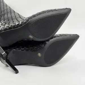 INC International Concepts Size-9.5M Black Woven High Stiletto Boots Pointed Toe thumbnail 3