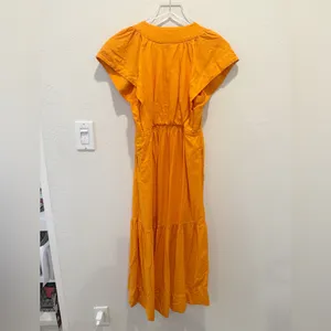 ANTHROPOLOGIE Flutter Sleeve Button Front‎ Midi Dress Orange thumbnail 4