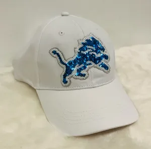 National Football League Detroit Lions hat! White baseball cap with glitter sequin lions logo!! thumbnail 1