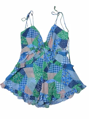 For Love & Lemons Blue Patchwork Juniper Romper Womans S thumbnail 2