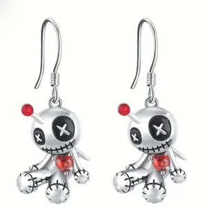1pair Creative Funny Silver‎ Plated Voodoo Doll Pendant Earrings, Trendy Punk thumbnail 5