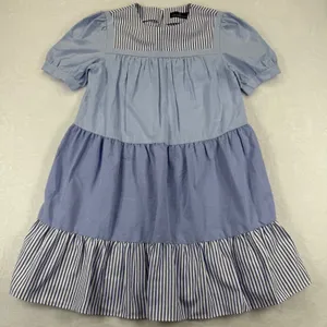 Pomander Place Womens Blue Striped‎ Tiered Babydoll Dress XS Cotton Colorblock thumbnail 1