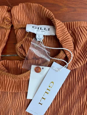 NWT Gilli Rust Plisse Ribbed Long Sleeve Front Knot Mini Dress Sz L 💚🎀 thumbnail 9