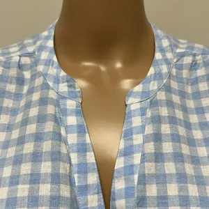 Crown & Ivy Baby Blue & White Plaid Short Flutter Sleeve Linen Blend Top size S thumbnail 3