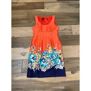 Spense Dress Size 6 Orange Cotton Blend Sleeveless Square Neck Midi Floral Hem thumbnail 3