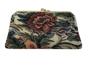 *Vintage Floral Tapestry Wallet Kisslock Bi-Fold Credit Card Check Book thumbnail 1