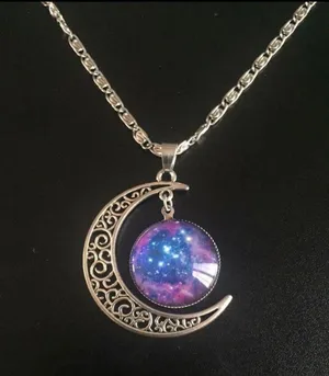 Silver Chain Moon And Galaxy Necklace Multiple thumbnail 1
