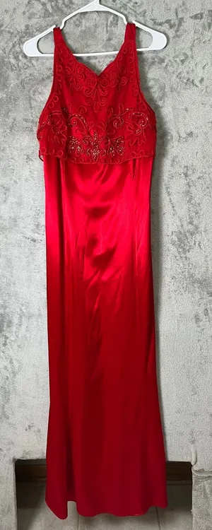 Vintage Jessica McClintock Gunne Sax Red Beaded Satin Formal Gown Medium Y2K New thumbnail 1