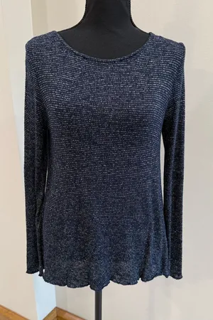 Abercrombie & Fitch navy blue & silver split back long sleeve top blouse size S thumbnail 1