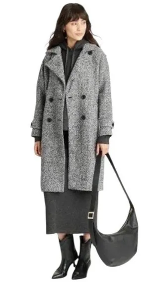 Universal Threads Women's Double Breasted Cocoon Overcoat - Gray Large thumbnail 1
