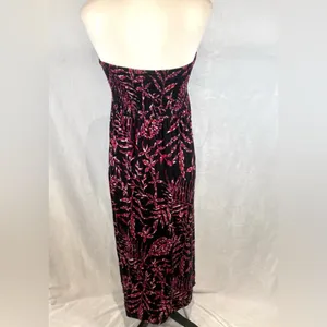 Artisan NY black and pink print smocked strapless midi dress size large thumbnail 3