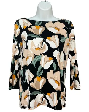 Ann Taylor Floral Top 3/4 Sleeves Boat Neck Size XS Rayon Stretch Jersey Graphic thumbnail 1
