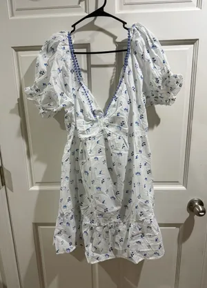 NWT Simply Southern White Dress with Blue Floral Motif Size XL thumbnail 1