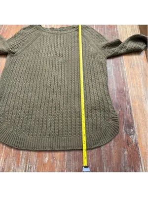 Massimo Dutti Cotton Cashmere Cable Knit Sweater Olive Green Small thumbnail 10