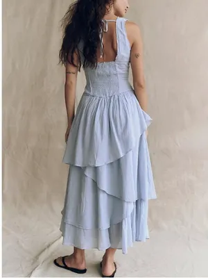 Free People In My Dreams Midi Dress in Pearl Blue L thumbnail 8