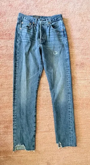 Levi’s Premium 501 Skinny High Rise Jeans Women’s 24x28 Blue Distressed Raw Hem thumbnail 1