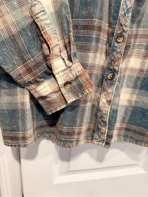 Arizona Jean Co Size L Plaid Acid Wash Flannel Shirt Oversized Grunge Shacket thumbnail 4